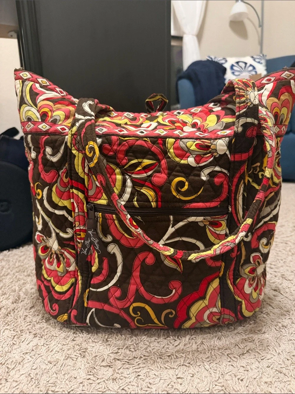 Vera Bradley Quilted Floral Tote in Brown, Red & Yellow